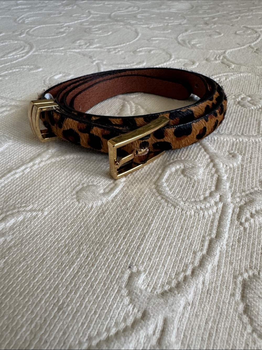 Banana Republic Leopard-Print Genuine Leather Belt with Gold Buckles